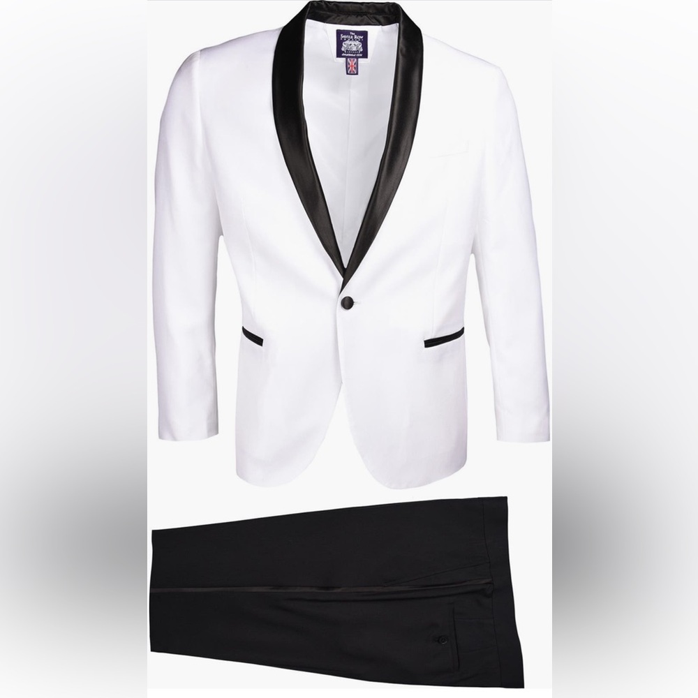 SAVILE ROW CO | Shawl Satin Lapel Slim Fit Tuxedo Jacket & Pant 2 Piece Tuxedo